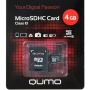 Карта памяти MicroSD 4GB Qumo Class 10 +SD адаптер